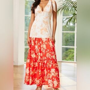 Chicways Boutique Floral‎ Maxi Dress with V-Neck Size M New Colorblock Tiered